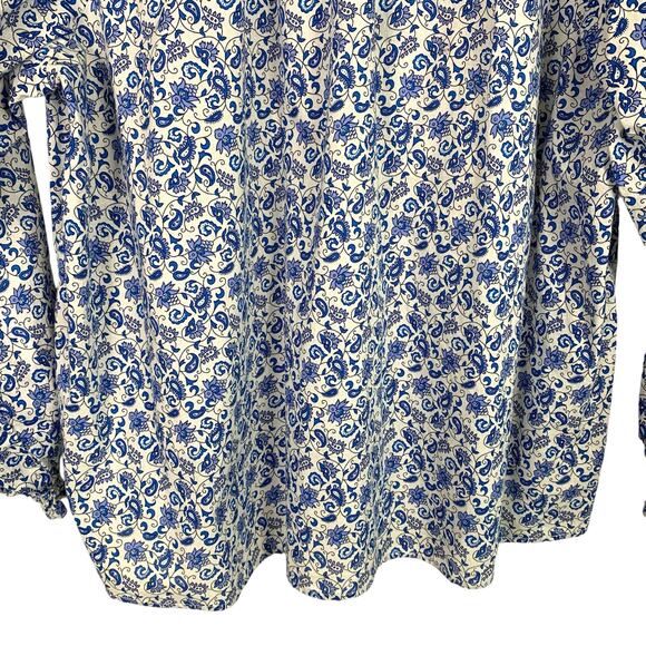 J.Crew Factory Women's Top Blue White Micro Floral Paisley Split Neck - Picture 7 of 11